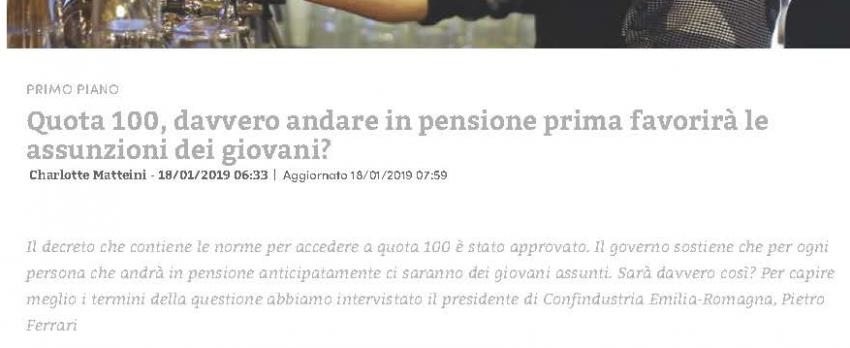 INTERVISTA DEL PRESIDENTE PIETRO FERRARI AD OPEN – 18 GENNAIO 2019