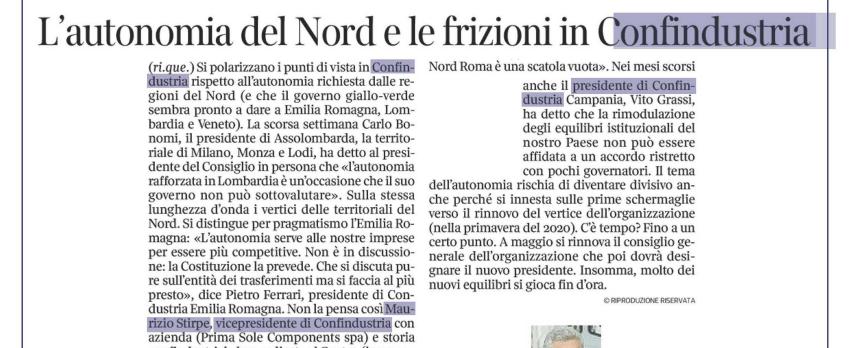 AUTONOMIA REGIONALE. IL PRESIDENTE PIETRO FERRARI AL CORRIERE DELLA SERA