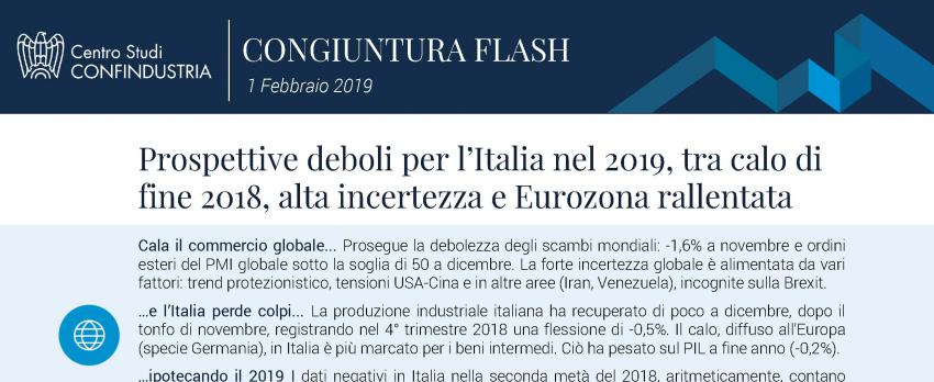 CONGIUNTURA FLASH CONFINDUSTRIA  “DINAMICA DEBOLE AD INIZIO 2019”