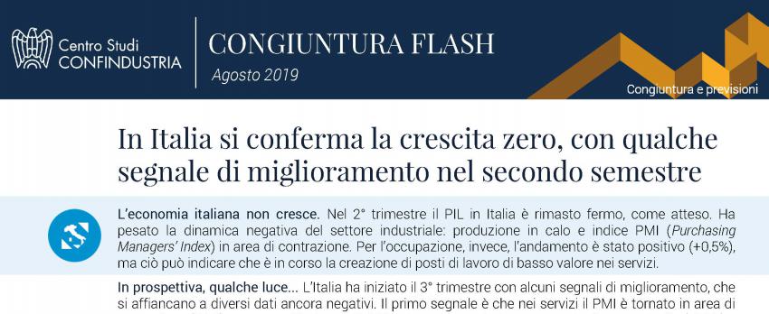 CRESCITA ZERO PER L’ECONOMIA ITALIANA – ANALISI CSC 1° AGOSTO 2019