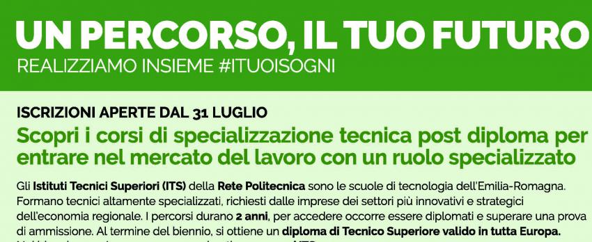 CREA IL TUO FUTURO – Iscriviti agli ITS, le scuole di alta formazione tecnica dell’Emilia-Romagna