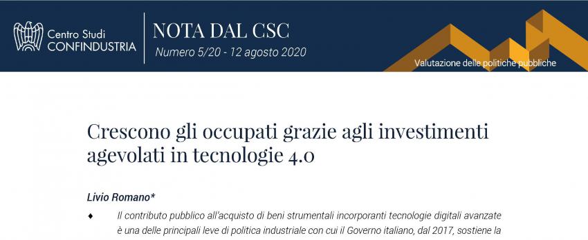 NOTA DEL CSC |  MAGGIORE OCCUPAZIONE IN ITALIA GRAZIE AGLI INVESTIMENTI AGEVOLATI IN TECNOLOGIE 4.0