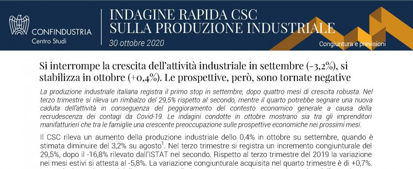 INDAGINE RAPIDA DEL CENTRO STUDI CONFINDUSTRIA |  30 ottobre 2020