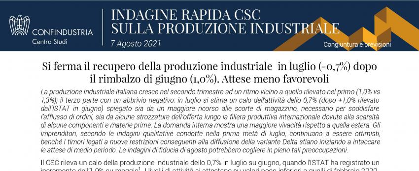INDAGINE RAPIDA DEL CENTRO STUDI CONFINDUSTRIA | 7 agosto 2021