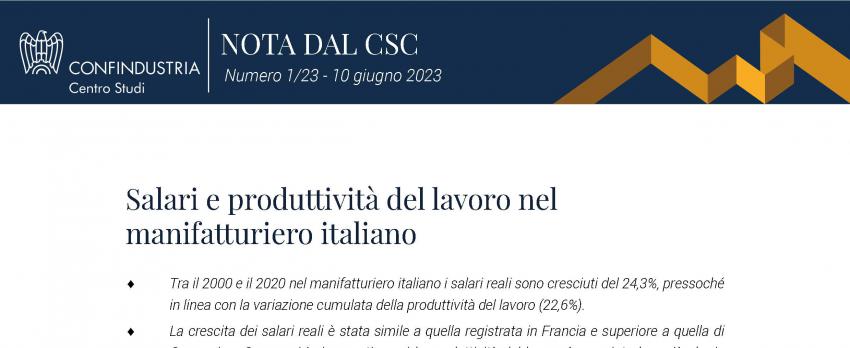 Nota dal CSC – Salari e produttività del lavoro nel manifatturiero italiano