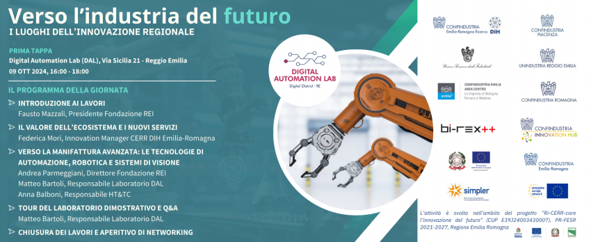 A REGGIO EMILIA IL 9 OTTOBRE LA PRIMA TAPPA DEL ROADSHOW “VERSO L’INDUSTRIA DEL FUTURO: I LUOGHI DELL’INNOVAZIONE REGIONALE”