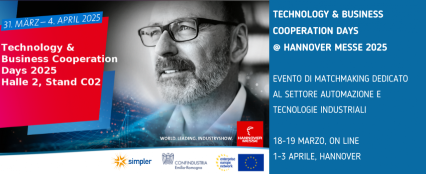 TECHNOLOGY & BUSINESS COOPERATION DAYS HANNOVER MESSE 2025 | 18-19 MARZO ON LINE E 1-3 APRILE AD HANNOVER