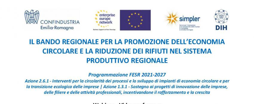 DOCUMENTAZIONE WEBINAR 20 MAGGIO 2025 “BANDO REGIONALE ECONOMIA CIRCOLARE E RIDUZIONE RIFIUTI”